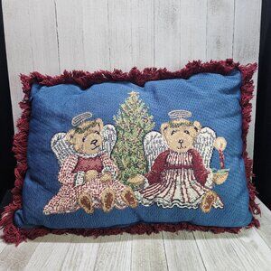 Rectangular Angel Bears & Christmas Tree Design Pillow 10 x 12 Decorative
